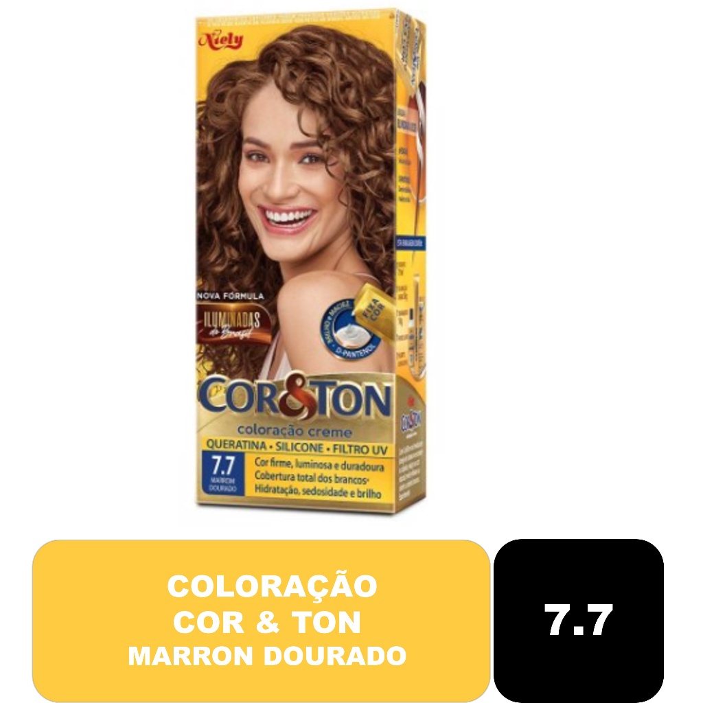 Coloração Cor & Ton 7.7 Marron Dourado em Oferta na Shopee