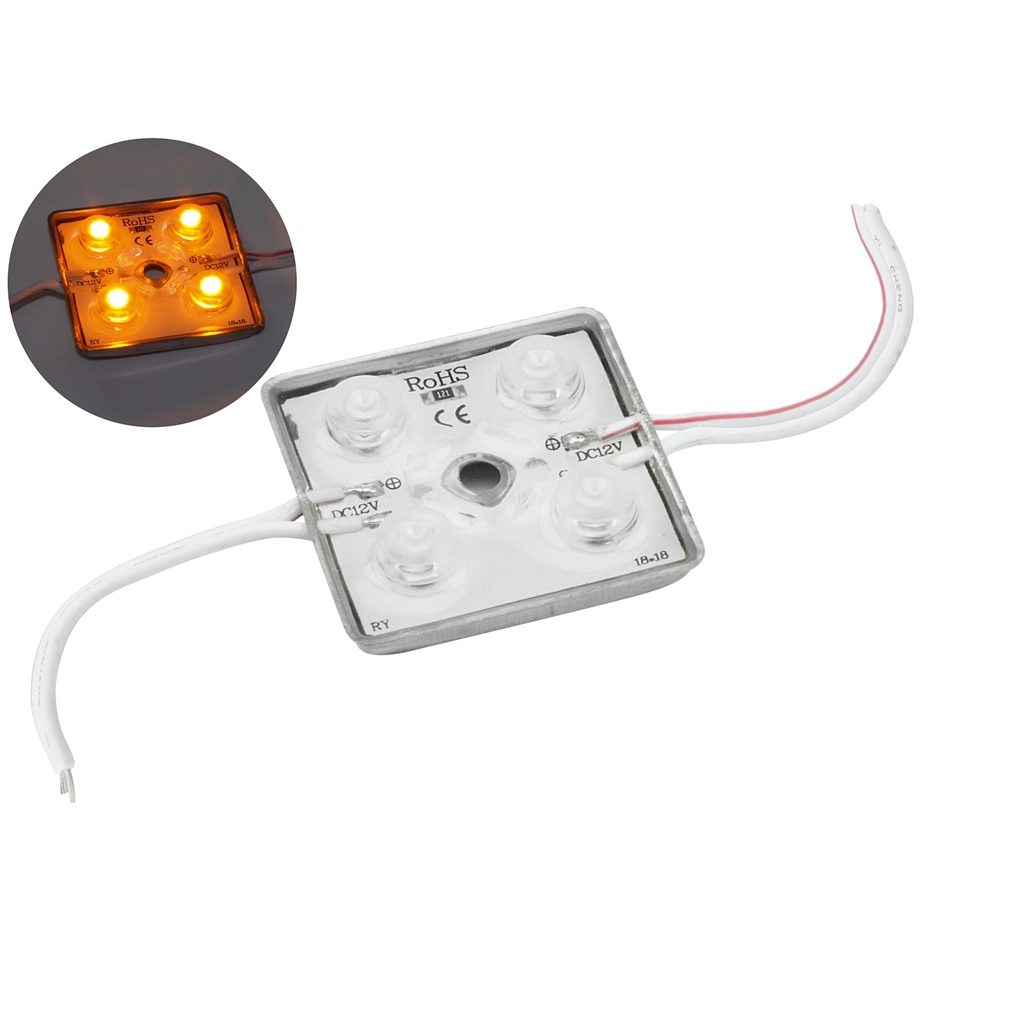 Módulo c/4 Leds Alto Brilho 12v Ip65 3528 35x35x4 - Amarelo