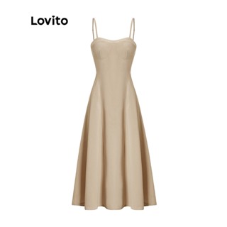 Lovito Casual Vestido Feminino Liso Drapeado Reto Acinturado L52AD158 (Marrom)