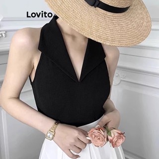 Lovito Regata Básica Lisa Casual Para Mulheres LNE33137 (Preto)