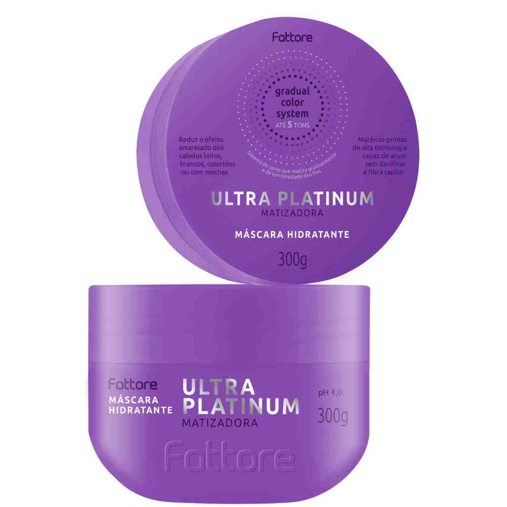 Máscara Fattore Ultra Platinum Matizadora 300ml Reduz Efeito Amarelado de Cabelos Loiros, Brancos, Coloridos