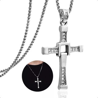 Colar De Pingente De Cruz Strass Corrente Crucifixo Aço Dominic Toretto Masculino Y-65