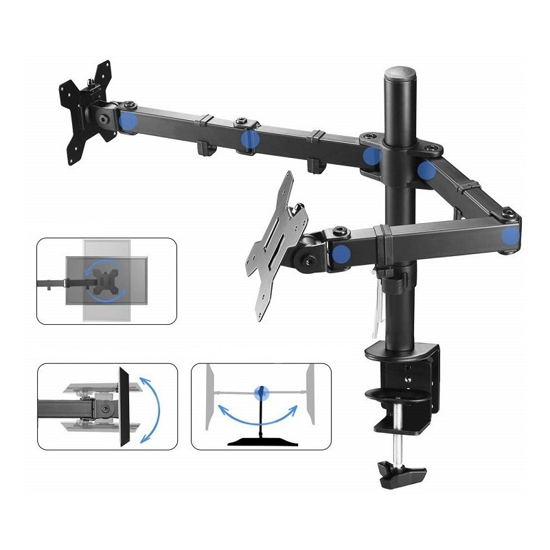 Suporte 2 Monitor Tv Aço Mesa Articulad Ajuste Vesa Promoção