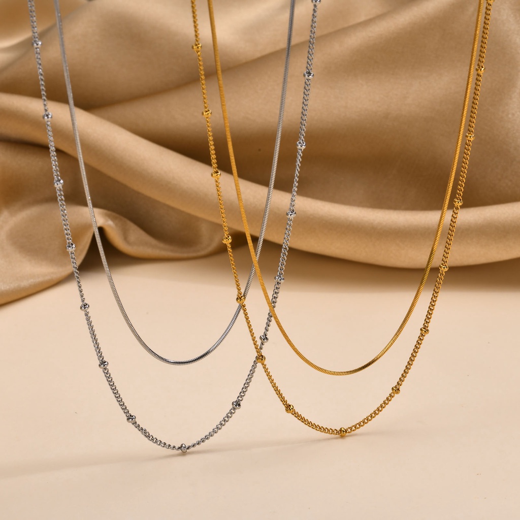 Vnox Bead and Snake Chain Colar Em Camadas Duplas Para Menina Feminina, De Aço Inoxidável Empilhado 18K Gold Presente De Jóias · foto 2