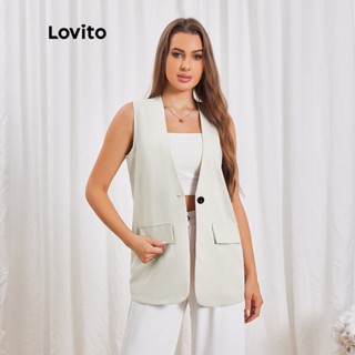 Lovito Blazer Casual Básico com Botões para Mulheres LBL06160 (Caqui Claro)