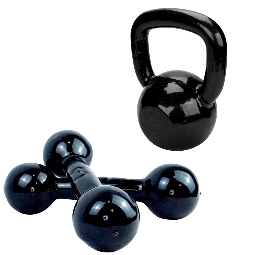 KIT TREINO AERÓBICO - KETTLEBELL 4KG + PAR HALTER  3KG