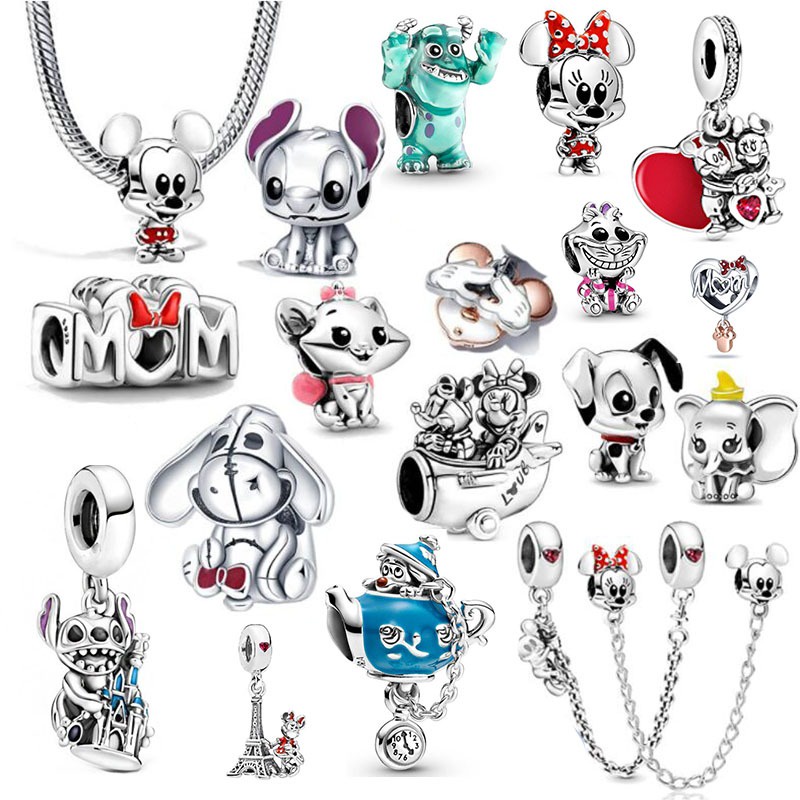 2023 Novo Berloque Prata 925 Cartoon animal Minnie Winnie Bracelete Charms Para Pulseira Bracelete Pingentes