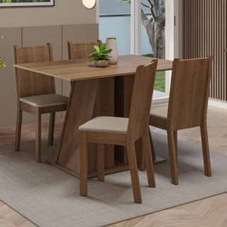 Conjunto Sala de Jantar Mesa Tampo de Madeira 4 Cadeiras Rustic/Bege Marilyn Madesa em Oferta na Shopee