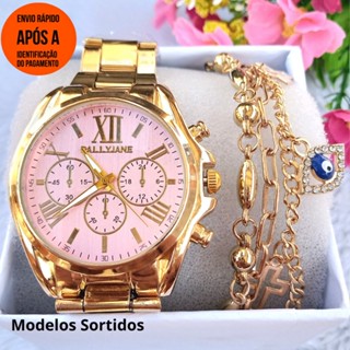 🔥OFERTA🔥 Relogios Feminino Banhado + Pulseira Kit Relógio Feminino Dourado Super Lindo Promoção