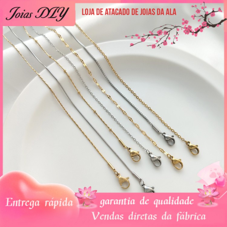 ????Joias DIY Acessórios????Aço de titânio cor de retenção de anel duplo colar Cadeia de osso de cobra Cadeia de osso de cobra Cadeia de bloqueio de contas Cadeia de alongamento Cadeia de clavícula Cadeia fina DIY [Colar]