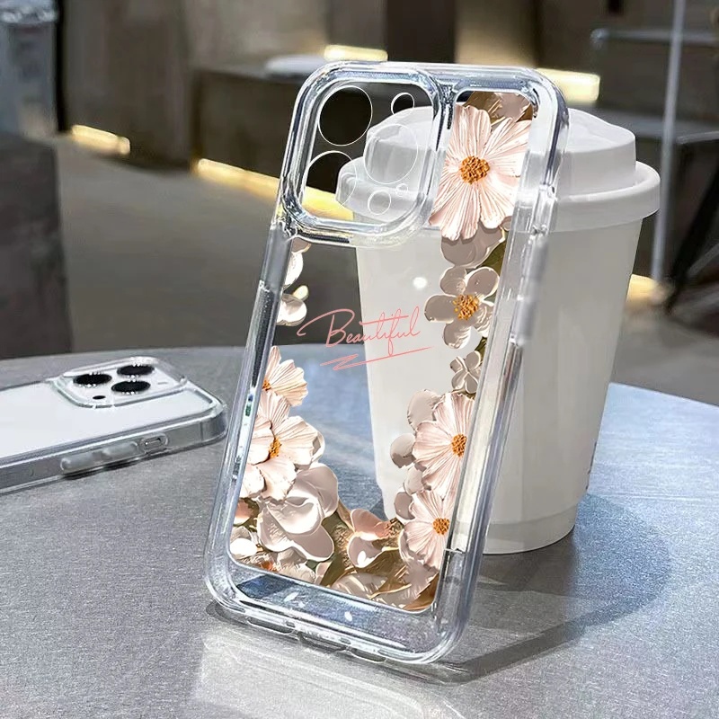 Caixa Telefônica Para Samsung Galaxy A14 A13 A34 A54 A71 A73 A23 A33 A53 A32 A52S A52S A72 A51 Capa Colorida À Prova De Choque TPU Preto Pequeno Floral