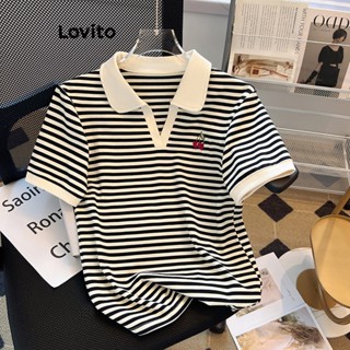 Lovito Camiseta Casual Com Costura Em Tecido Bordado Liso Para Mulheres LNE37180 (Preto E Branco)