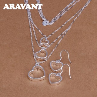 Aravant 925 Sterling Silver Love Heart Necklace Conjunto De Brincos Para Jóias De Moda Feminina Presentes De Natal