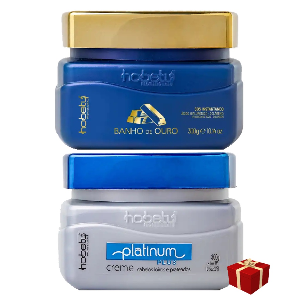 Hobety Máscara Platinum Plus 300g + Máscara banho ouro 300g