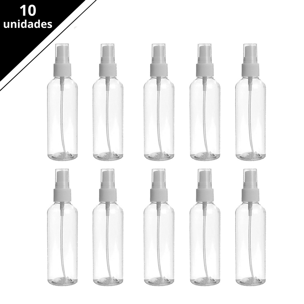 Kit 10 Frascos Pet com Válvula Spray Borrifador Para Álcool Perfume liquido