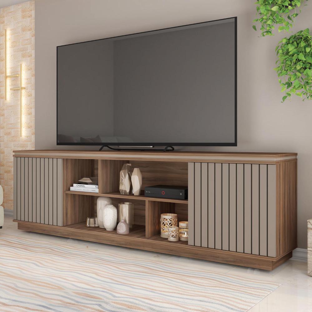 Rack Bancada Tv Até 75 Polegadas 2 Portas Sky Marrom Caemmun em Oferta na Shopee