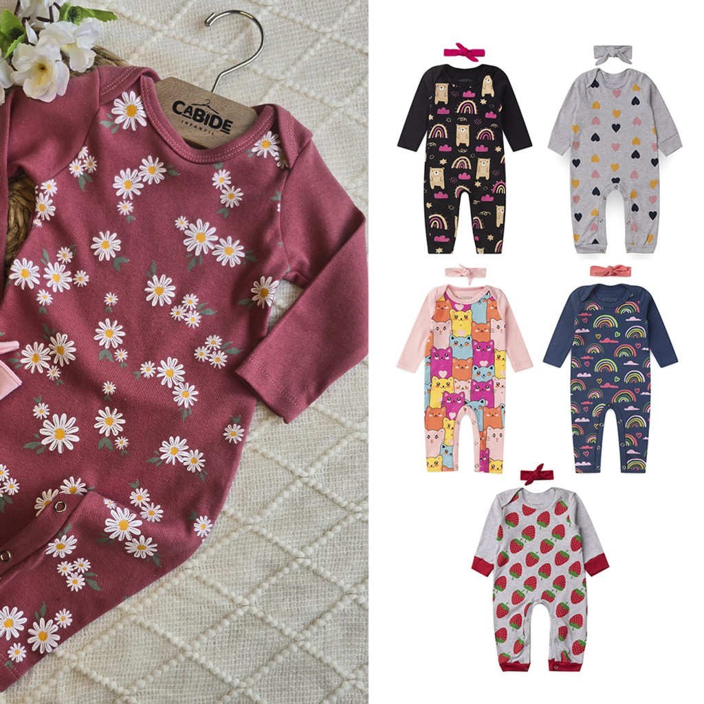 KIT MACACÃO CONJUNTO DE INVERNO MOLETOM MENINA 3 PEÇAS