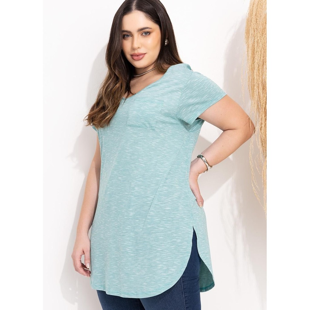 Blusa Alongada Com Decote V Quintess