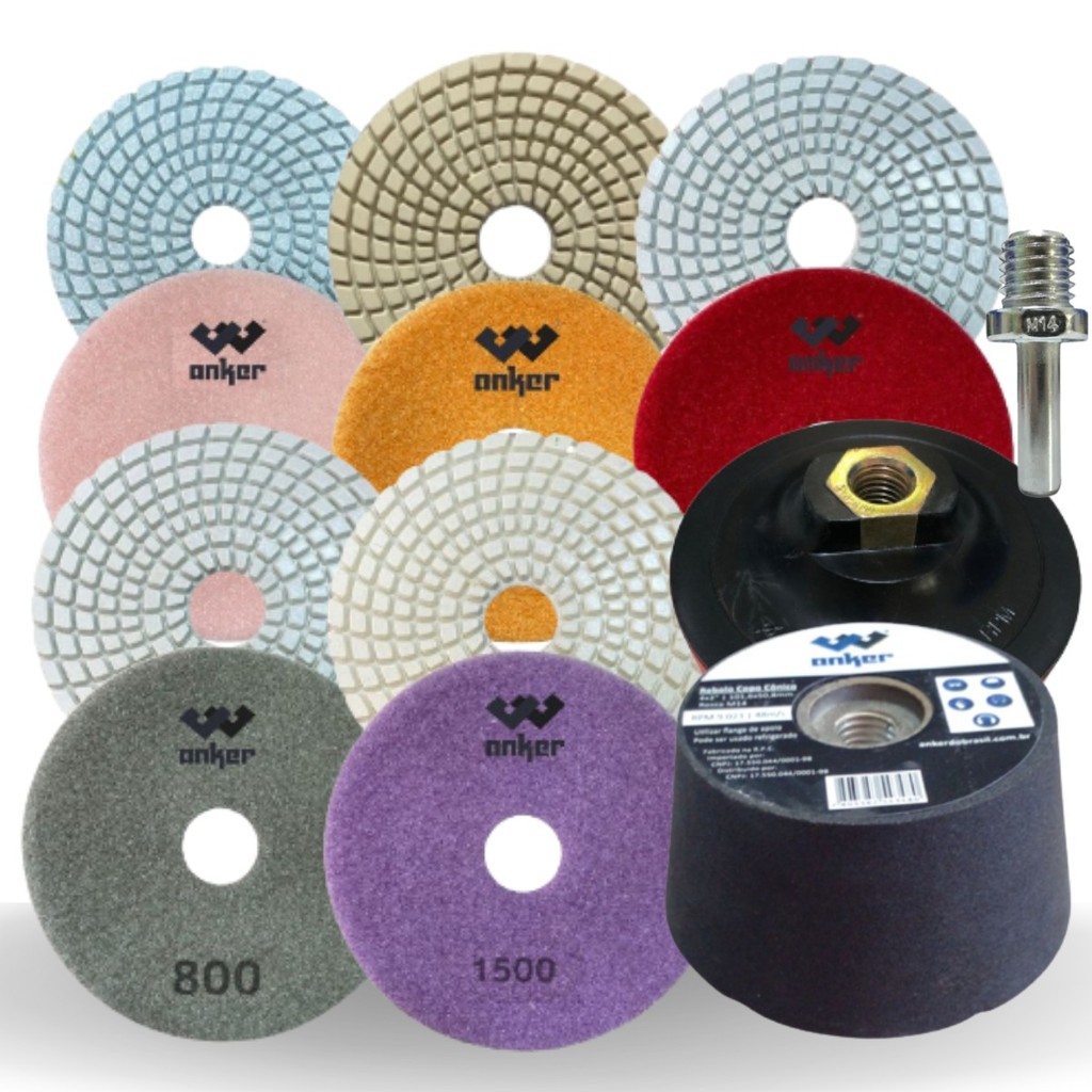 Kit 5 Lixa Diamantada Polir Granito Suporte Rebolo Adaptador em Oferta na Shopee