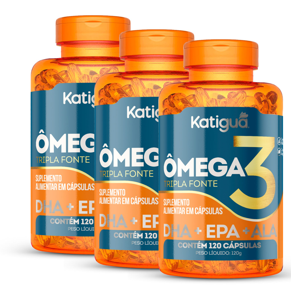 Kit 3, 2 ou 1 Pote ÔMEGA 3 Tripla Fonte 1000mg 120cápsulas Katiguá em Oferta na Shopee