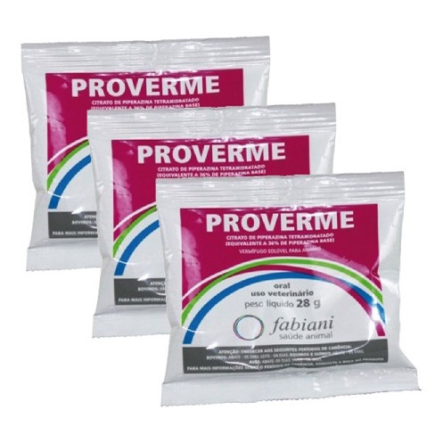 Kit 3 Vermífugo Solúvel Proverme Fabiani Saúde Animal - 28 g em Oferta na Shopee