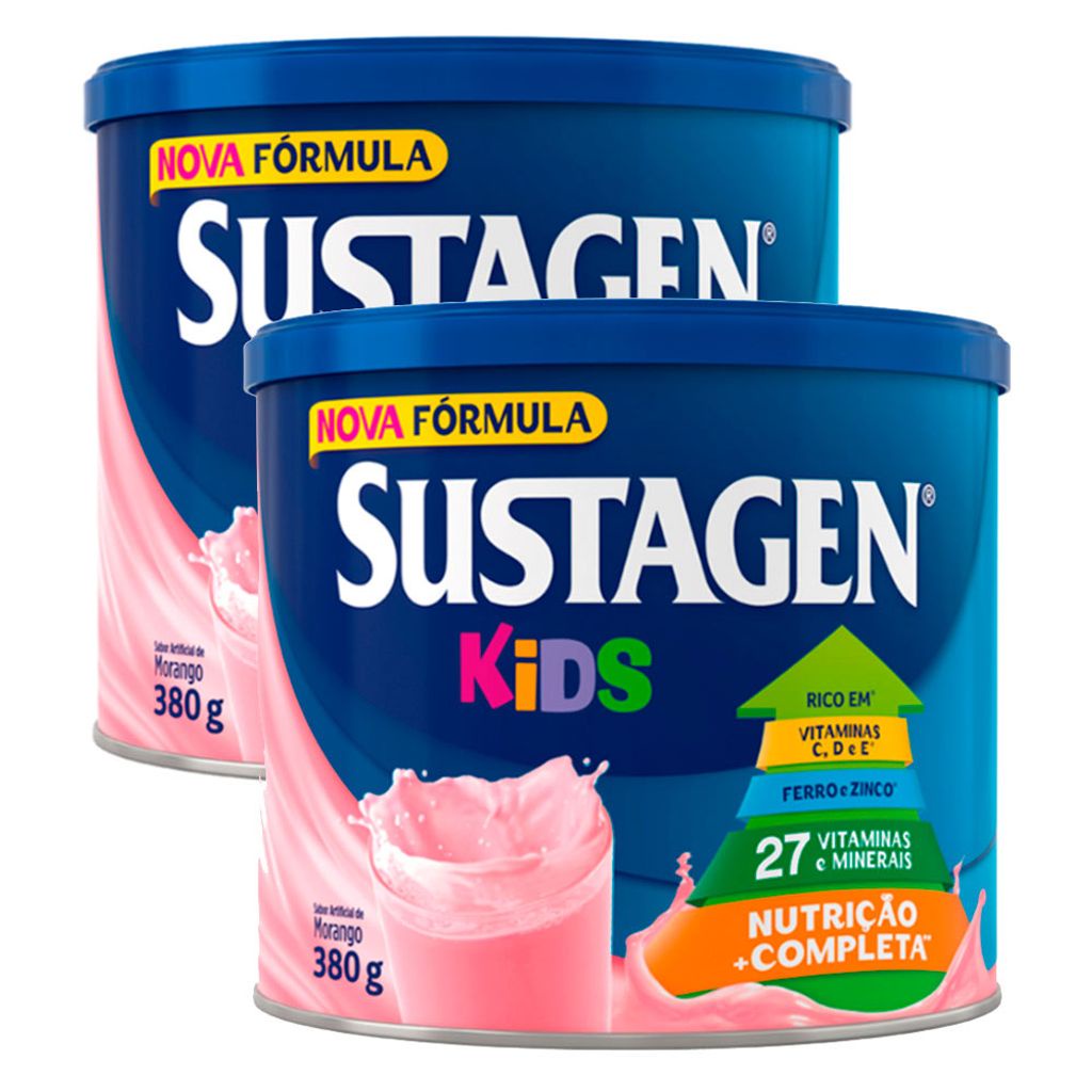 Complemento Alimentar Sustagen Kids Morango Lata 380g | Kit com duas unidades em Oferta na Shopee