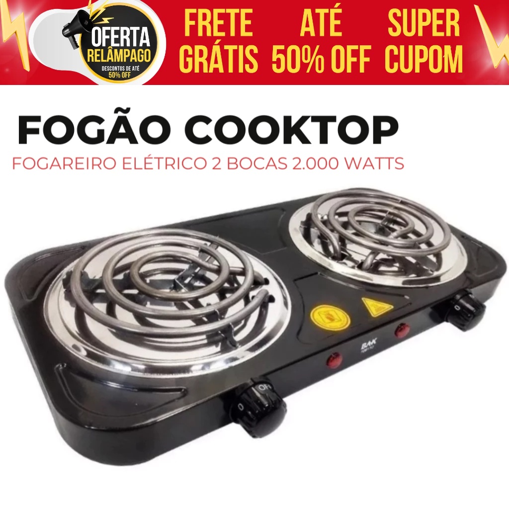 Fogão Cooktop Elétrico Fogareiro 2 Bocas 2.000 Watts 110V