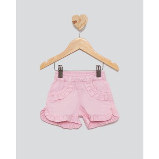 Short Bebê Sarja Com Bolso Babado Rosa Claro