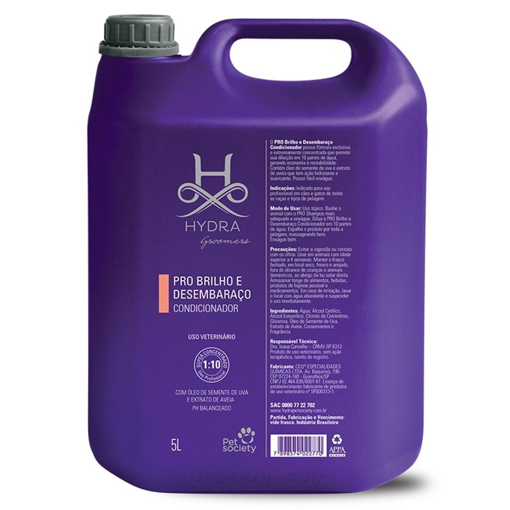 Condicionador Pet Hydra Groomers Pro Brilho e Desembaraço 5L (1:10)