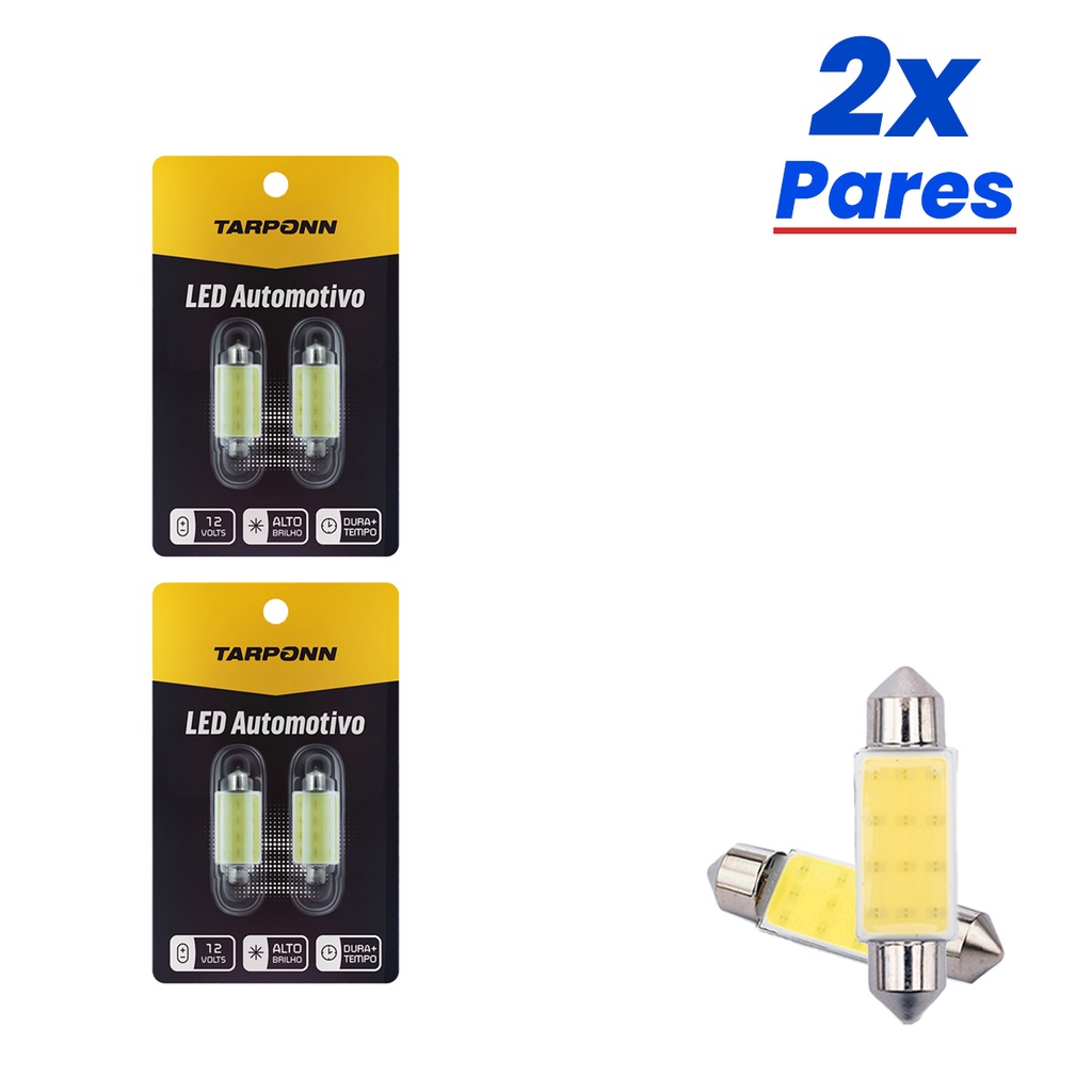 Kit 4 Lâmpadas Cob Led Interior Carro Torpedo 12 Chips 41 Mm em Oferta na Shopee