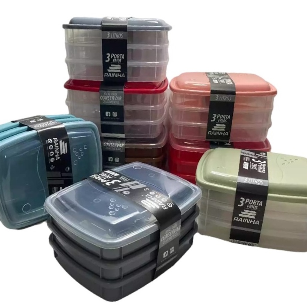 porta frios com tampa 3 pecas retangular guardar presunto queijo mortadela, salsicha color  3L