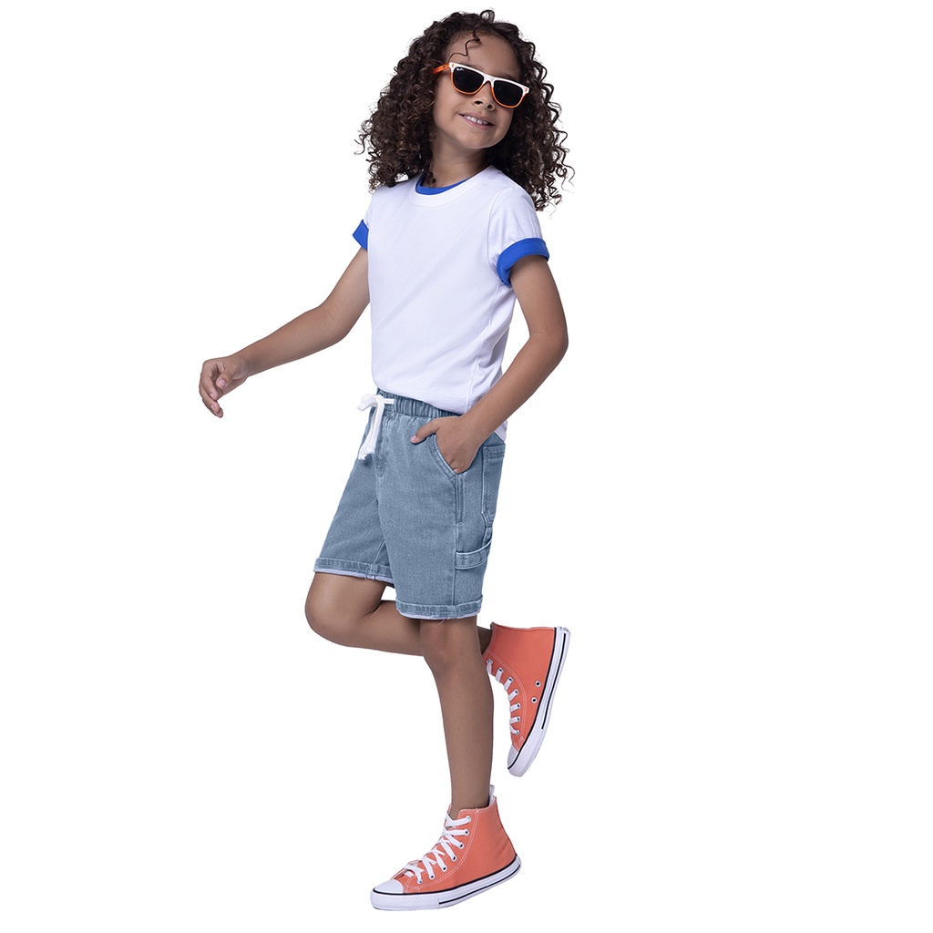 Bermuda Jeans Malwee Kids Jogger Confort Elastano Denin Elástico Cintura Tam 10 ao 14 Infantil Juvenil Masculina