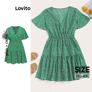 Lovito Vestido com Babado e Amarração para Mulheres LBE04139 (Verde)