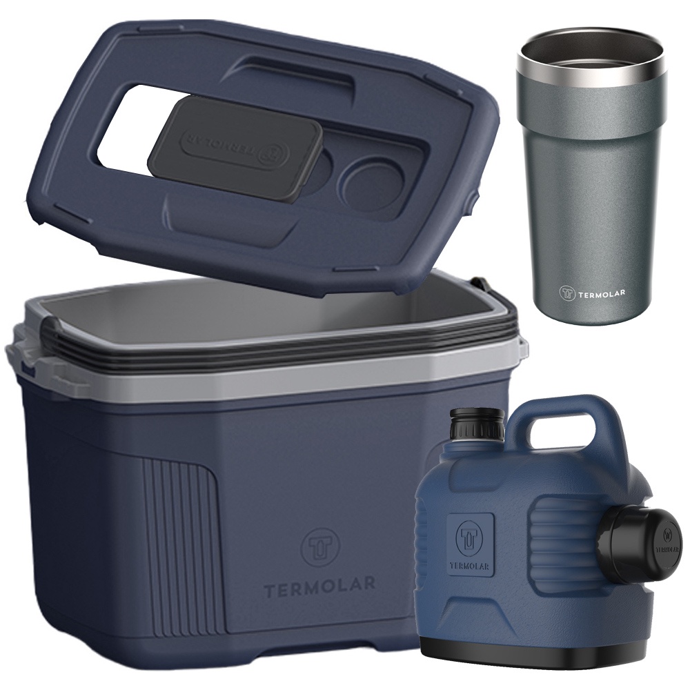 Caixa Cooler Térmico 32L Garrafão Azul 5L Copo Inox Chumbo 500ml Termolar em Oferta na Shopee