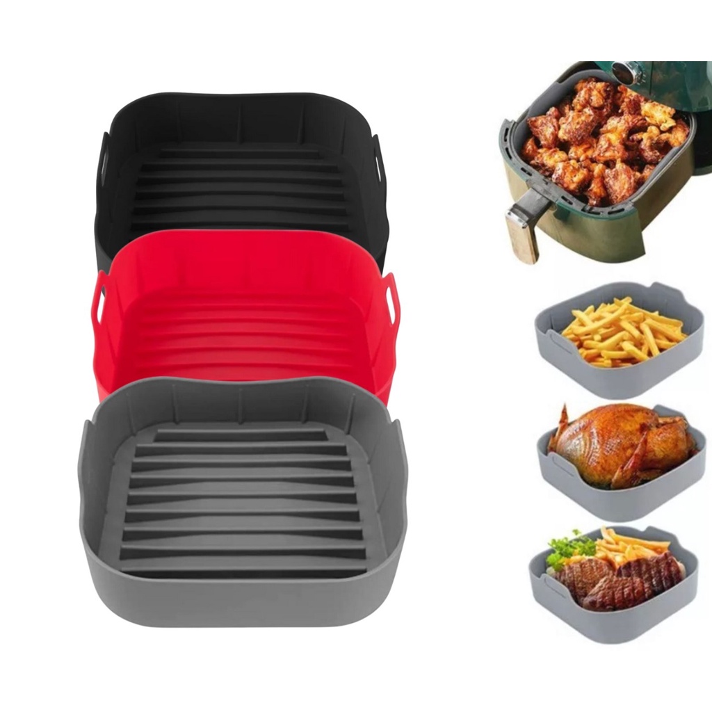 Forma de Silicone Quadrada Assadeira Air Fryer e Forno Forma para Fritadeira Elétrica com Alça