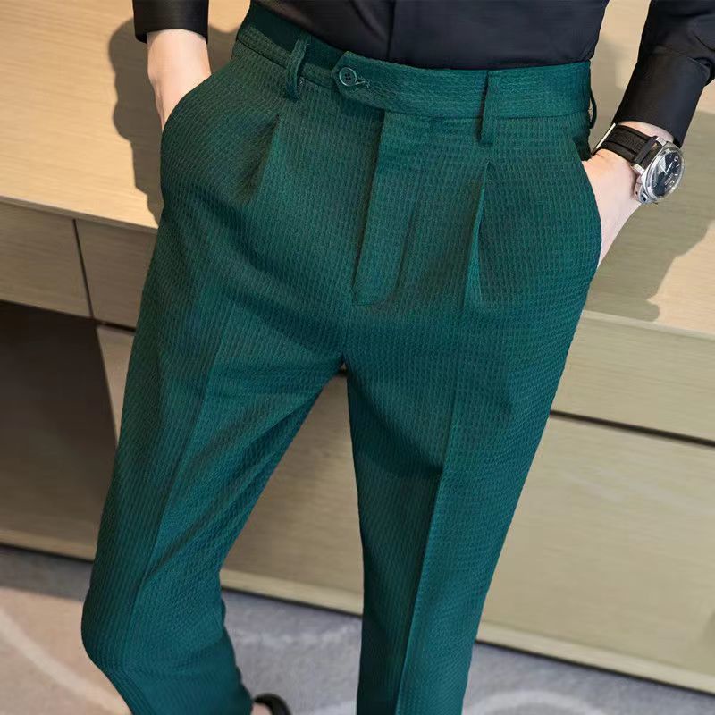Calças T Masculinas Waffle Italiano Clássico Nápoles Business Preto Branco Verde Terno Calças
