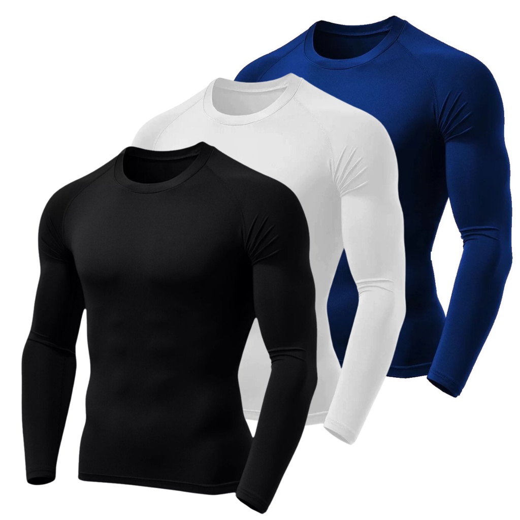 KIT 3 Camisa Segunda Pele Manga Longa Dry Camisa Termica Inverno Academia Proteção Solar U...