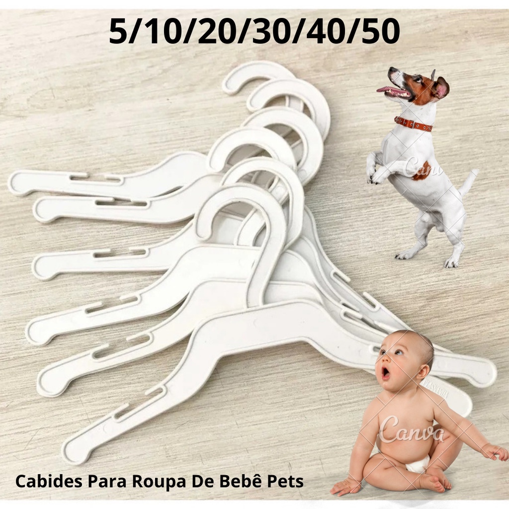 Cabide Roupa Bebe Kit 10,20,30,40,50 Pets Infantil Plástico Criança Roupinha Branco Guarda Roupa