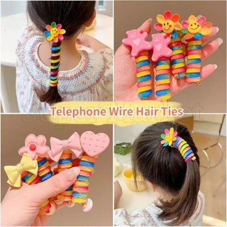Faixas De Cabelo Elásticas Com Fio Telefônico Colorido/Para Meninas Borracha Espiral Coil Ponytails Acessórios/Corda De Cabeça De Cavalinha Alta/Linha Telefônica Infantil Hair Loop
