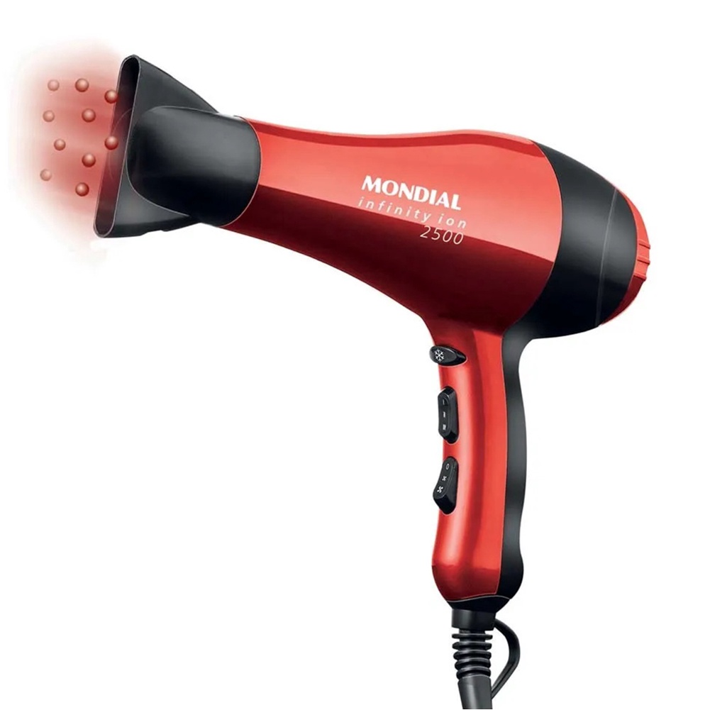 Secador de Cabelo, Tourmaline Íon, Mondial Infinity 2500, SC-12, 220V - VERMELHO/PRETO