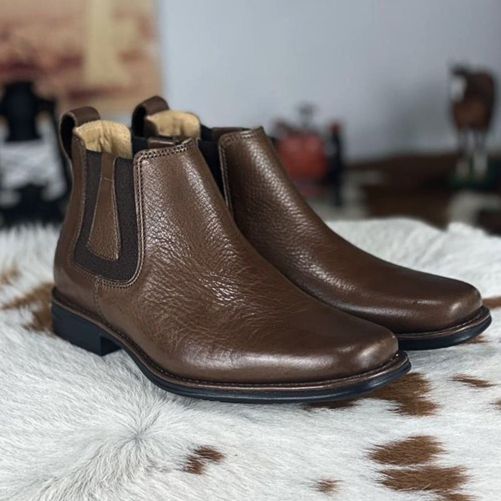 Botina Infantil Anatomic Gel Marrom Escuro 100% Couro Para Usar Na Fazenda