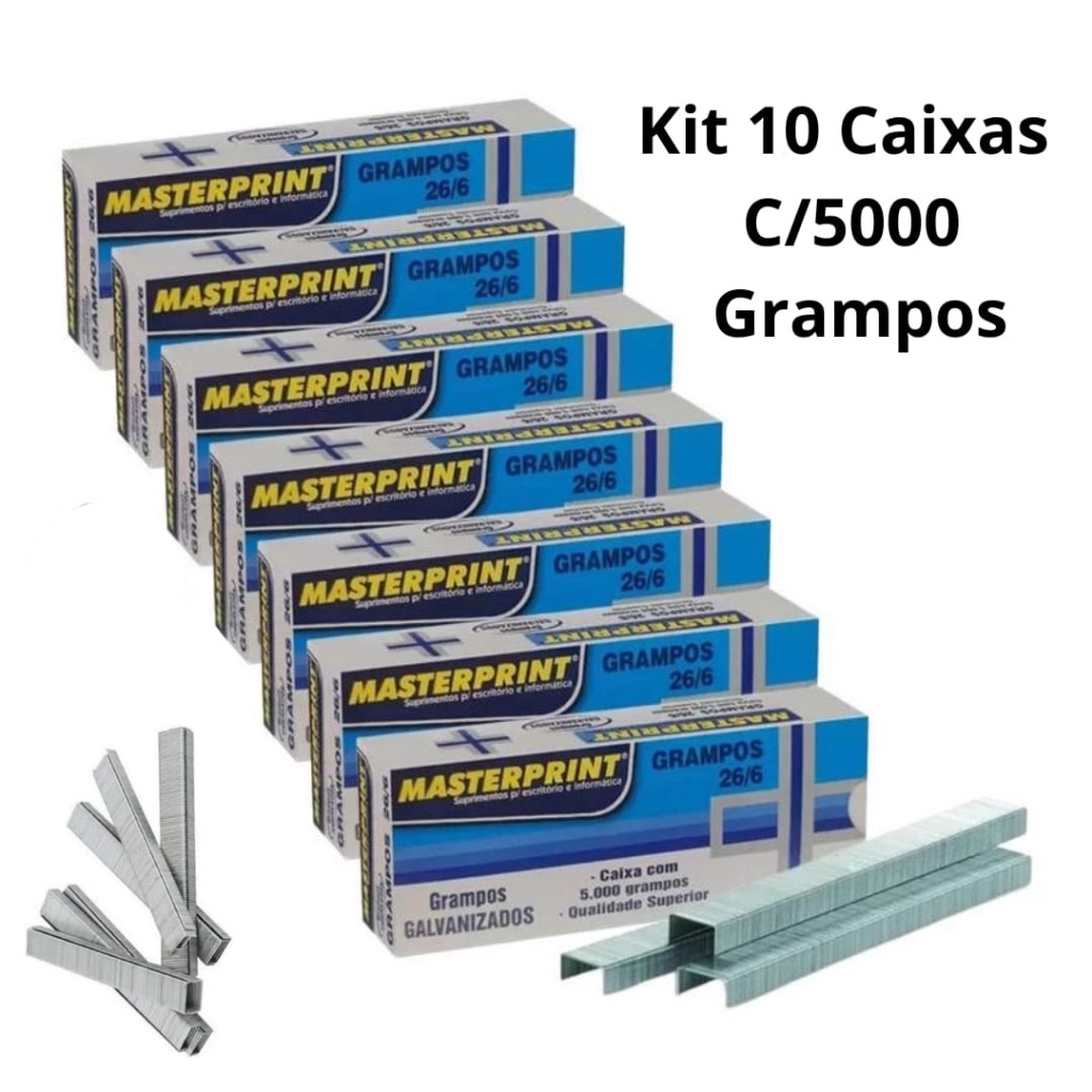 Kit 10 Caixas Grampos 26/6 Galvanizados C/5000 Unidades Metal para Grampeador Masterprint em Oferta na Shopee