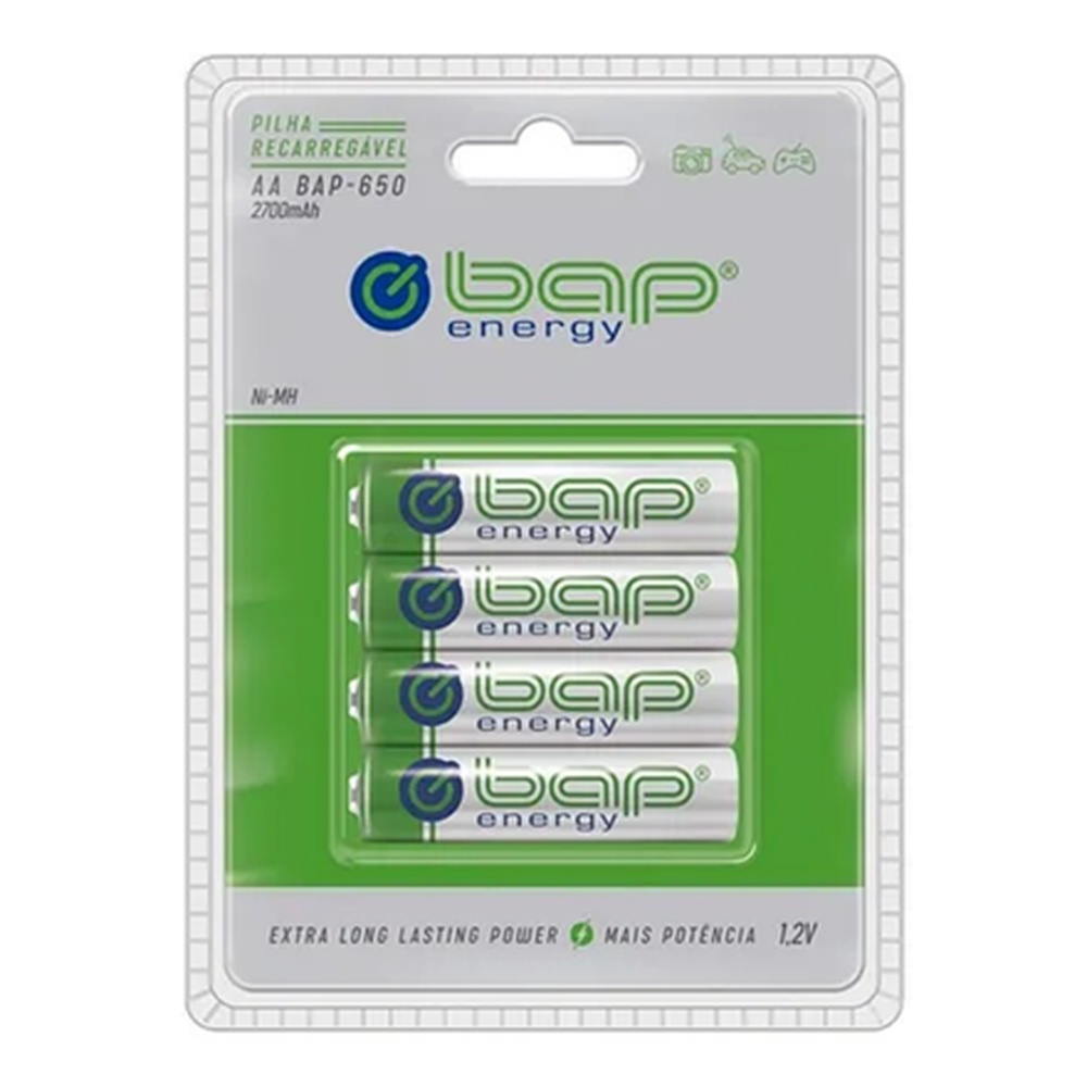 PILHA RECARREGAVEL BAP-650 CARTELA C/ 4 UNIDADES AA 1,2V 2700MAH