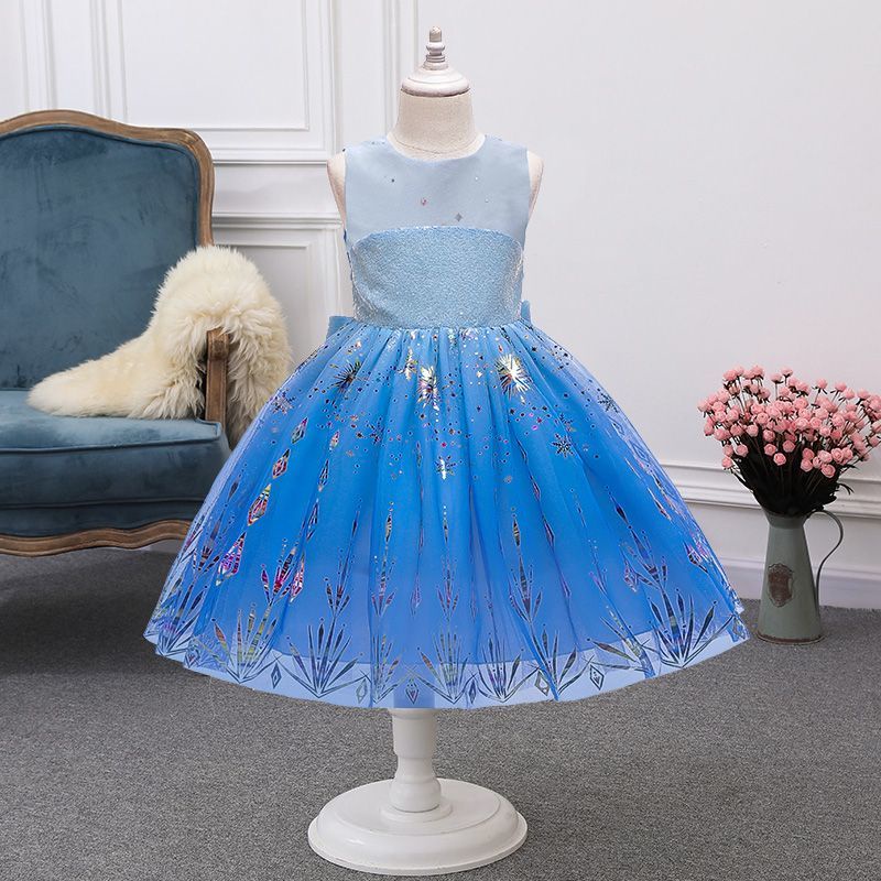 Frozen Princesa Elsa Meninas Vestido Crianças Vestido de Princesa Gaze Pettiskirt Design de Transferência de Calor
