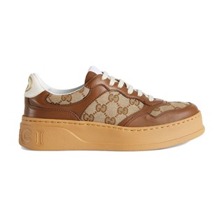 gucci 23 Novo Estilo Ladies Beige/Ebony Clássico Presbyopic Canvas Tênis De Couro Para Tubulação