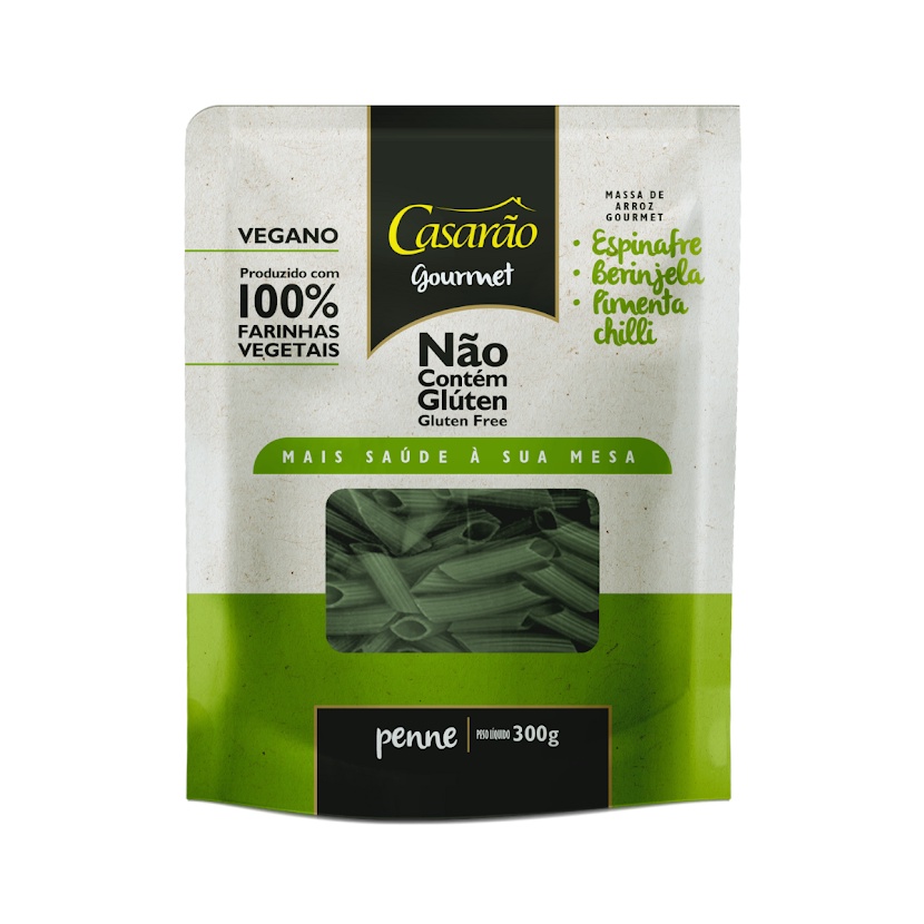Penne Vegano Espinafre, Berinjela e Pimenta Chilli 300g - Casarão