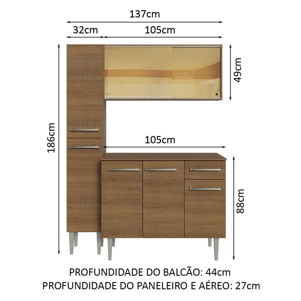Detalhes do Armário de Cozinha Compacta 137cm Rustic Emilly Madesa 06