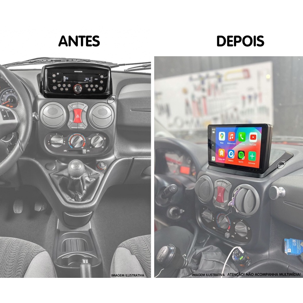 Moldura De Painel 2 Din 9" Polegadas Doblo 2000 à 2021 Preto — imagem 2 de 2