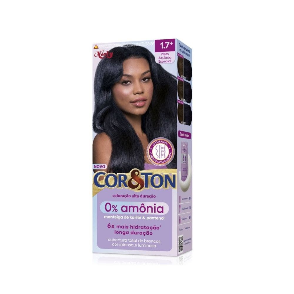 Tintura Cor&Ton Niely 0% Amônia 1.7 Preto Azulado em Oferta na Shopee