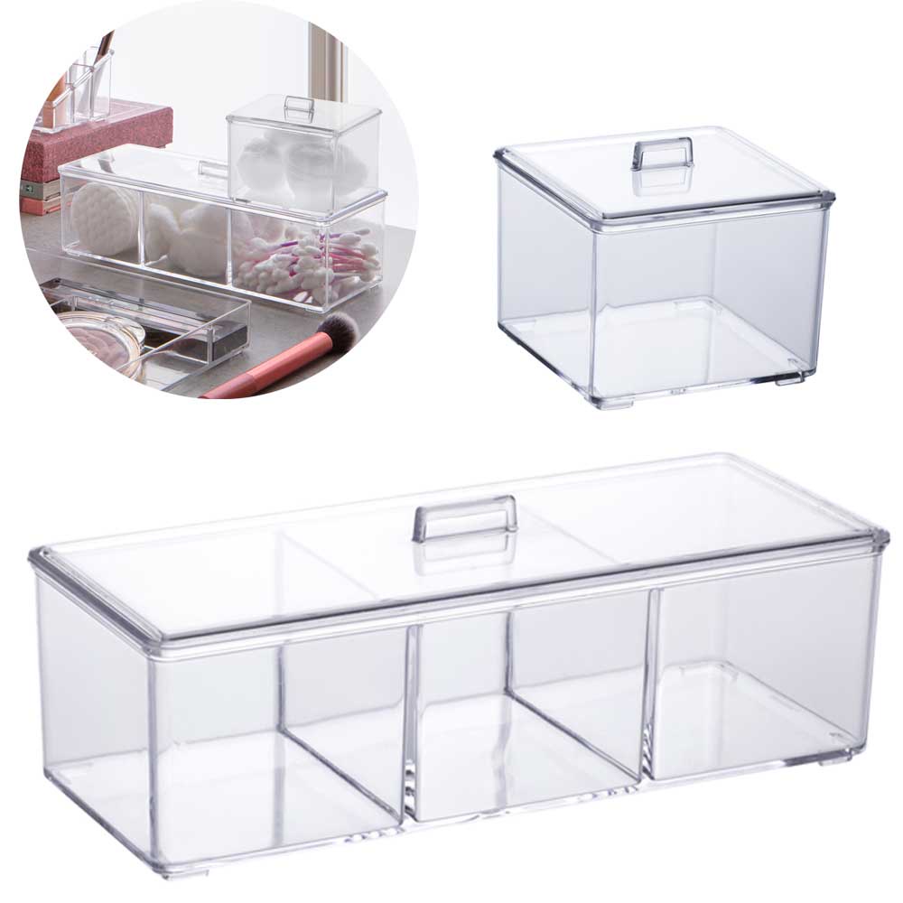Kit de Organizadores Acrílico Porta Algodão Maquiagem Acessórios Jóias Cosmético Penteadeira Banheiro Closet Armário